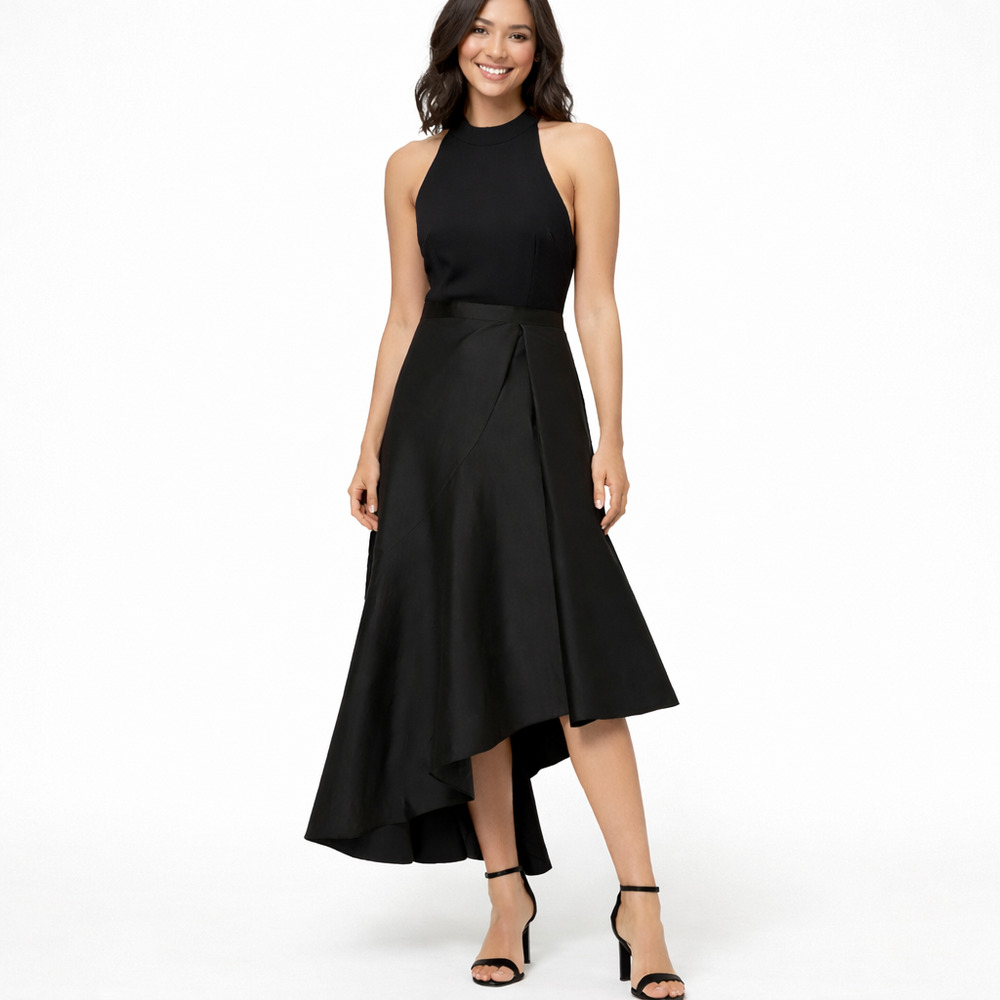 Adrianna Papell Formal High Low Dress Womens 4 Black Wedding Cocktail Party